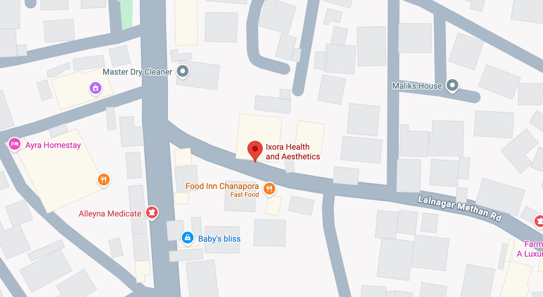 Ixora Health & Aesthetics location map — Shah Sons Group Mall, Lal Nagar, Chanapora, Srinagar