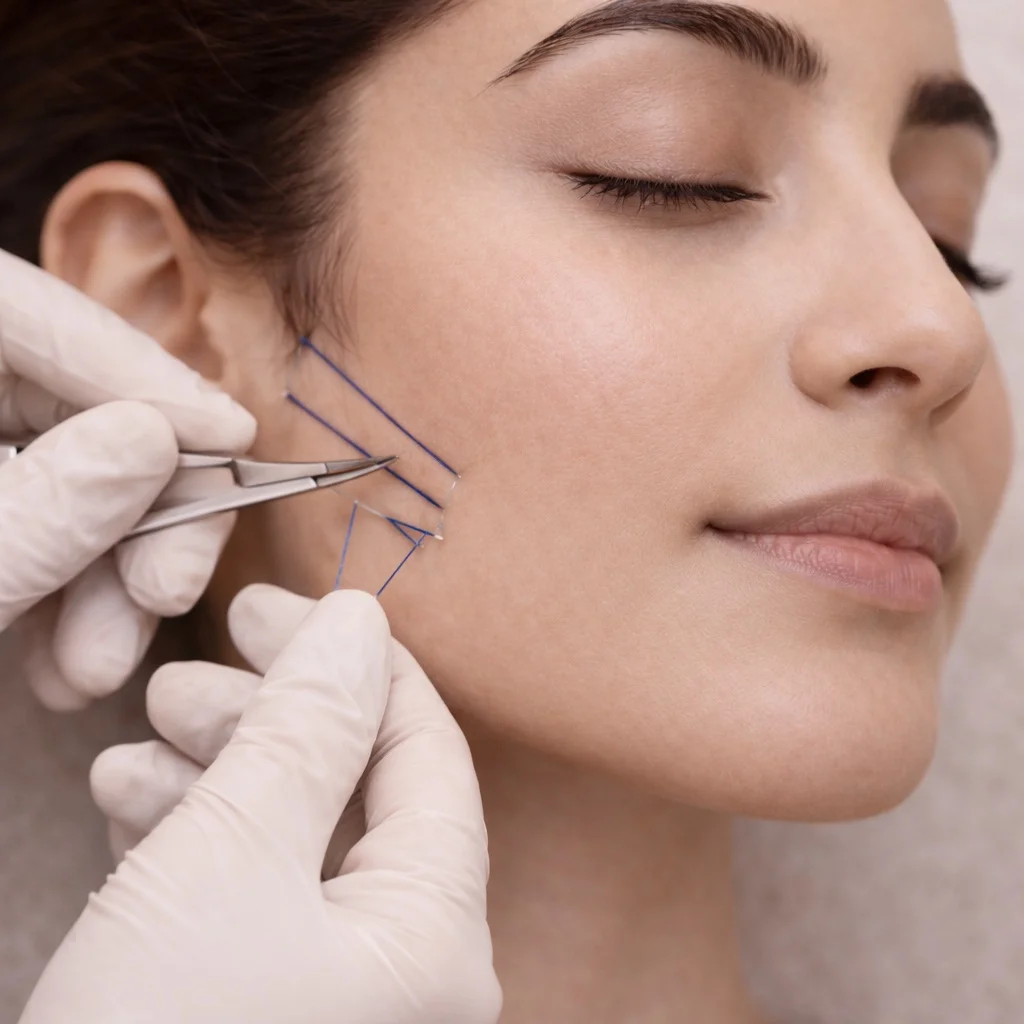 PDO thread lift procedure for facial contouring